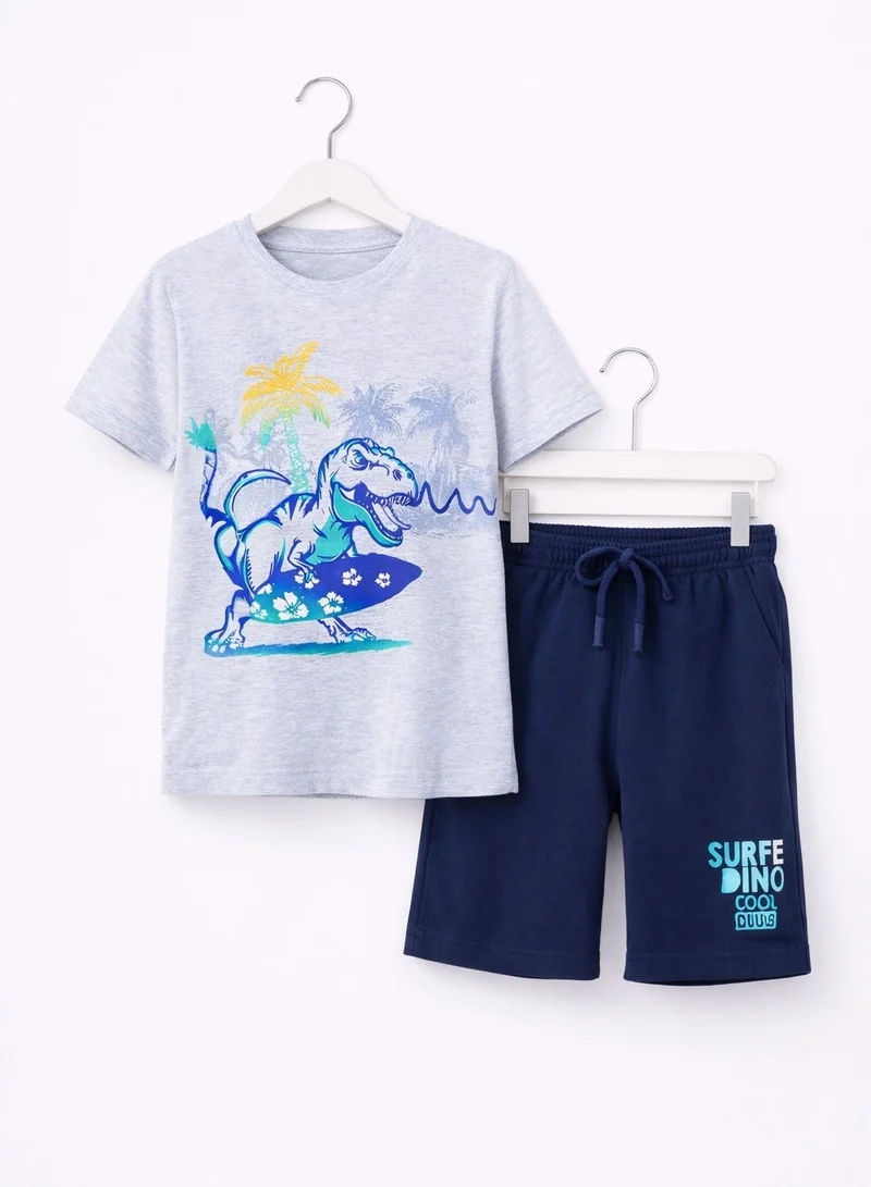 Victor And Jane  Boys Dino Surfer T-Shirt & Navy Shorts Set for Men | Best Price UAE